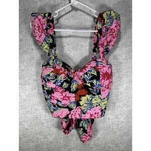 NWT Forever 21 Floral Back Tie Cotton Crop Top Size Large Sweetheart Neck